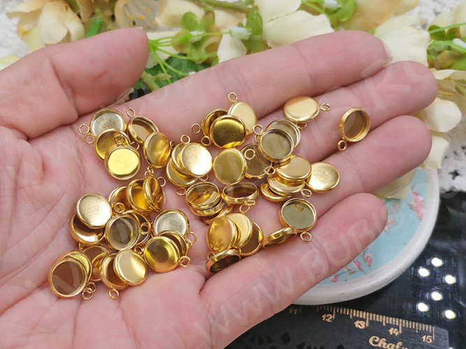 Подвеска-сеттинг Круг 50-G 12*9,5*2мм (сеттинг 8мм) золотистый (хирургическая ювелирная сталь)