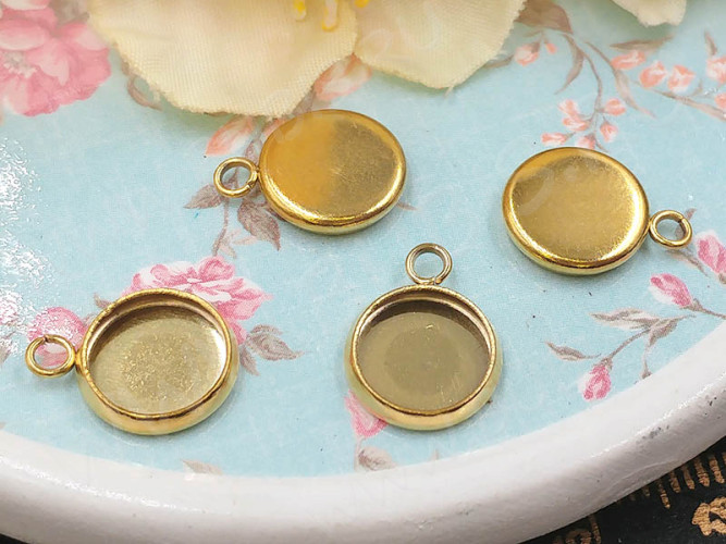 Подвеска-сеттинг Круг 50-G 12*9,5*2мм (сеттинг 8мм) золотистый (хирургическая ювелирная сталь)