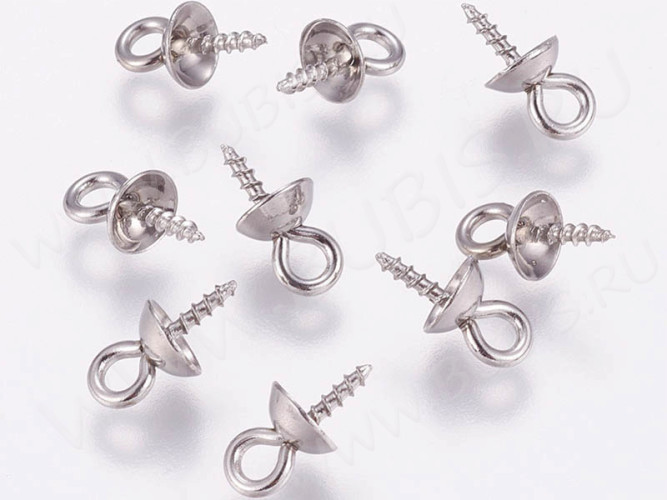 Держатель кулона 095 Штифт винтовой со шляпкой 10*8*1,3мм цвет платины (Хирургическая Сталь)