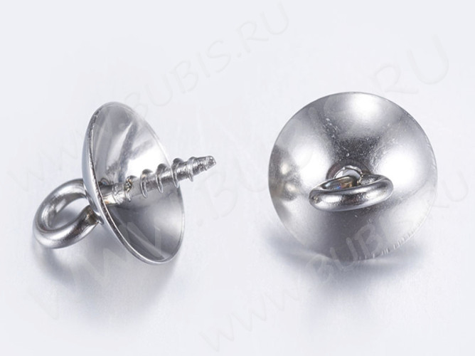 Держатель кулона 095 Штифт винтовой со шляпкой 10*8*1,3мм цвет платины (Хирургическая Сталь)