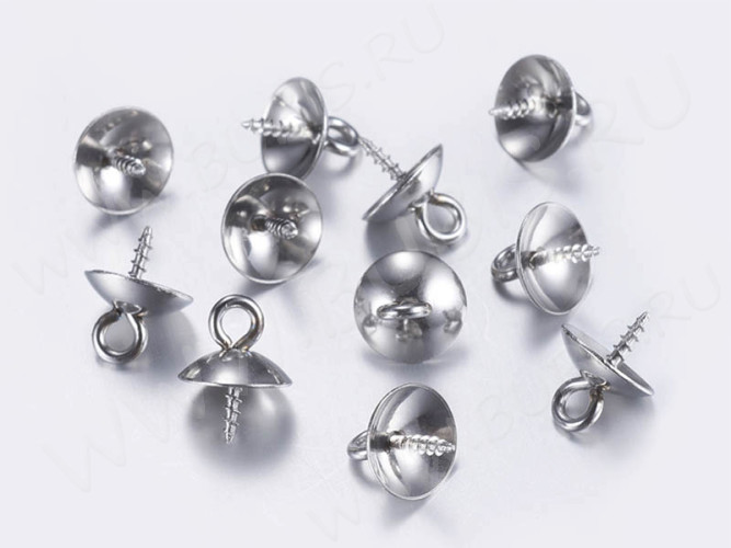 Держатель кулона 095 Штифт винтовой со шляпкой 10*8*1,3мм цвет платины (Хирургическая Сталь)