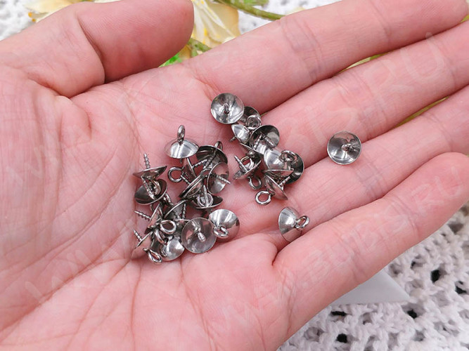 Держатель кулона 095 Штифт винтовой со шляпкой 10*8*1,3мм цвет платины (Хирургическая Сталь)