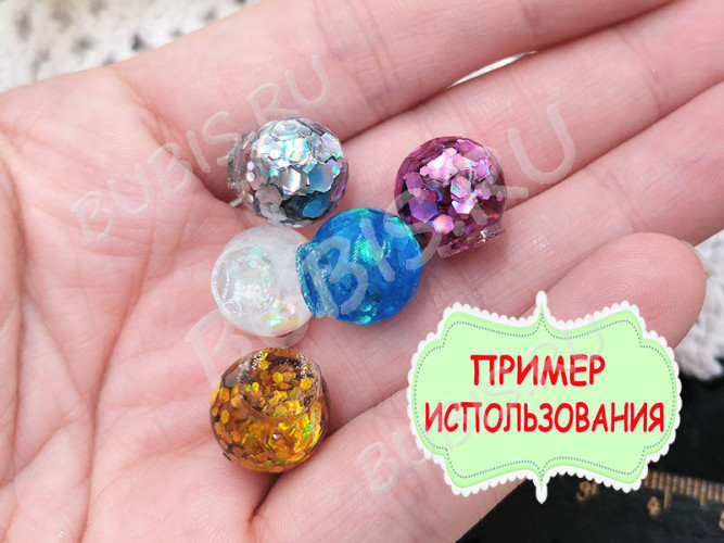 Наполнение для смолы и бутылочек 127 блёстки Bubis Crafts шестигранники МИКС 1-3мм серебристые с АВ в контейнере (декор)