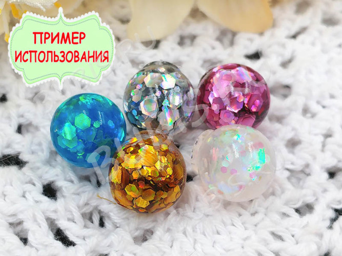 Наполнение для смолы и бутылочек 127 блёстки Bubis Crafts шестигранники МИКС 1-3мм серебристые с АВ в контейнере (декор)