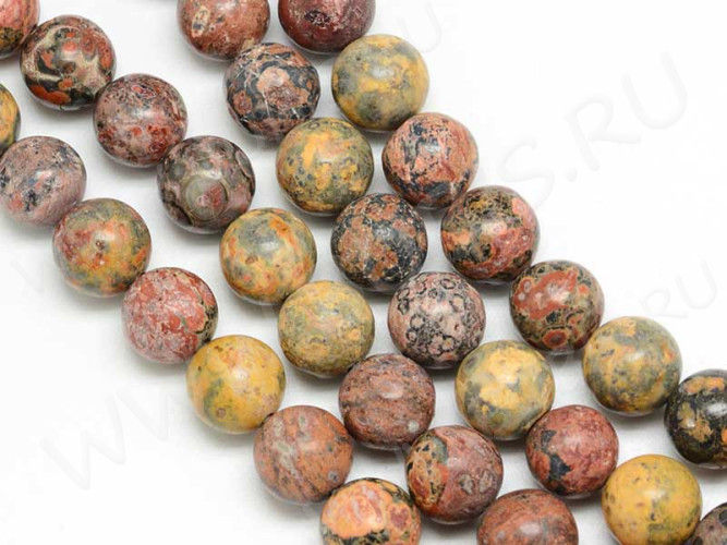 (ОПТ) Бусина округлая 10мм Яшма Леопардовая (камни) (НИТЬ)