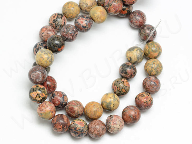(ОПТ) Бусина округлая 10мм Яшма Леопардовая (камни) (НИТЬ)