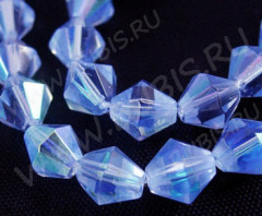 Биконусы гранёные 6мм св.синие с бензином прозрачные (стекло) (10шт.)