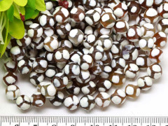 (ОПТ) Бусина округлая ГРАНЁНАЯ 8мм Агат Жираф БЕЛО-св.коричневый(камни) (НИТЬ)