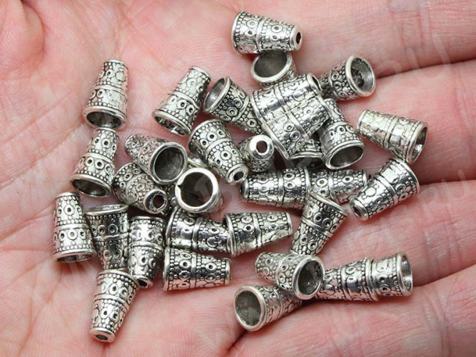 (СКИДКИ!!!) 210 Шапочка Конус с кружочками 10*7*7мм античное серебро (литьё) (10шт)