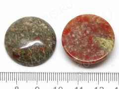 Кабошон каменный 084 Круг 26*26*6мм Унакит (камни)