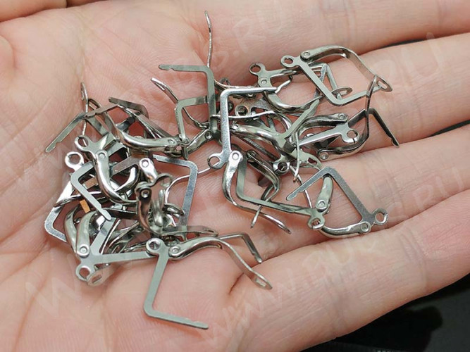 Швензы с английским замком №11 17*13,5*2мм цвет платины (хирургическая сталь) (1 пара)