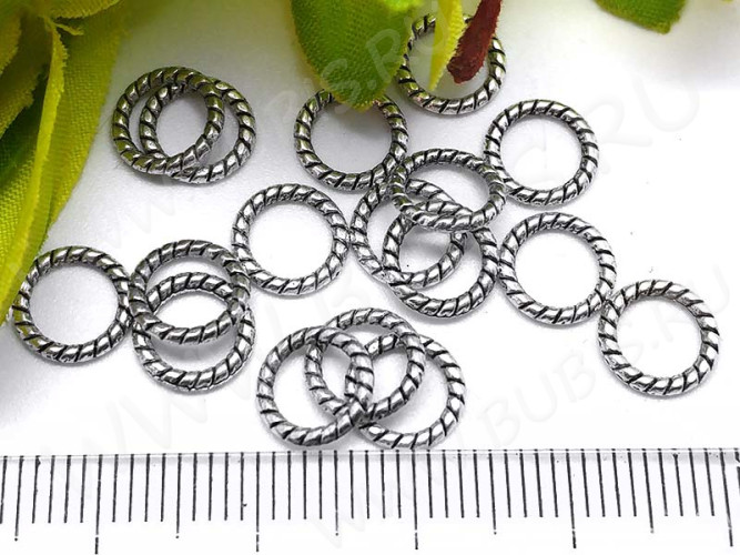 (СКИДКИ!!!) Кольцо декоративное 16 витое 8*8*1,1мм античное серебро (литьё) (50шт.)