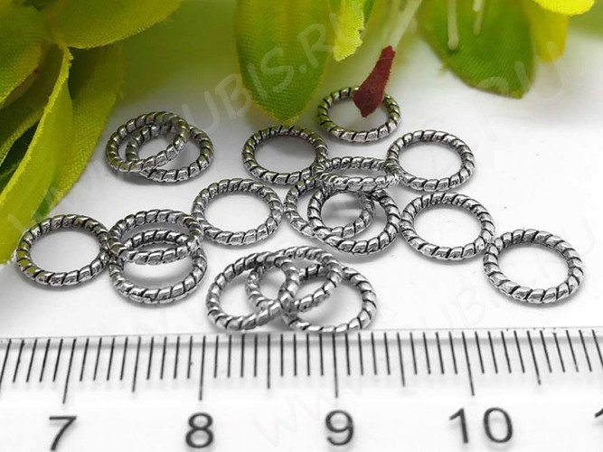 (СКИДКИ!!!) Кольцо декоративное 16 витое 8*8*1,1мм античное серебро (литьё) (50шт.)