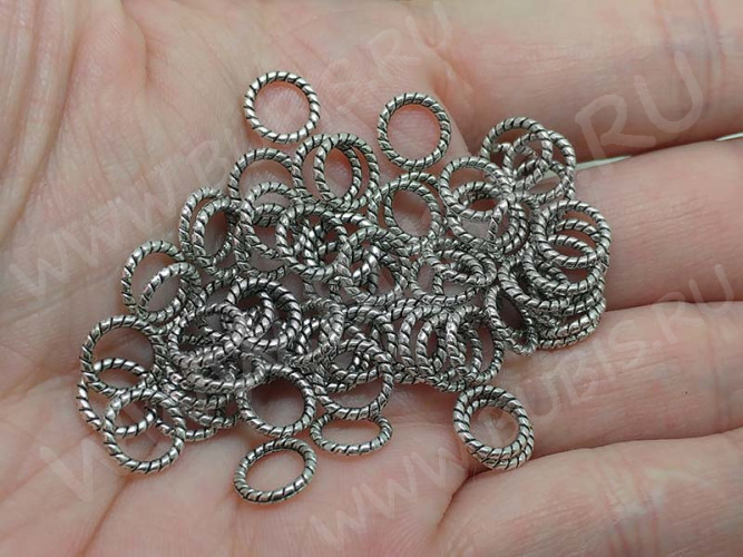 (СКИДКИ!!!) Кольцо декоративное 16 витое 8*8*1,1мм античное серебро (литьё) (50шт.)