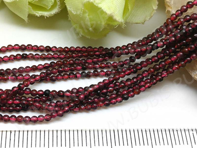 (ОПТ) Бусина округлая 2мм Кварц Клубничный темный (камни) (НИТЬ)
