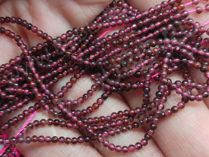 (ОПТ) Бусина округлая 2мм Кварц Клубничный темный (камни) (НИТЬ)