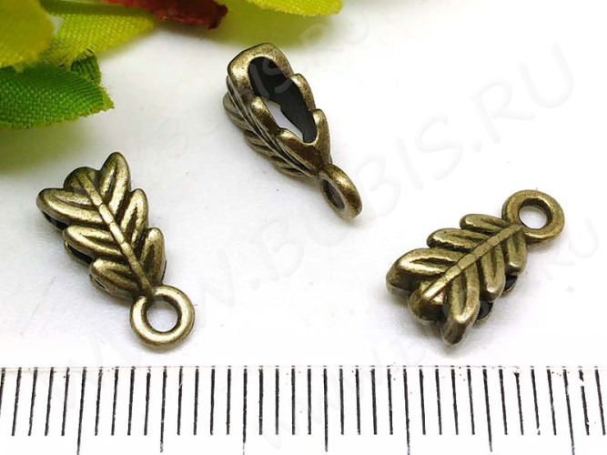 Бусина с петлёй 015 Бейл Листики 14*6,5*4,5мм античная бронза (литьё)