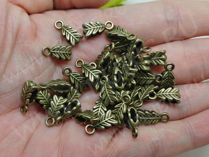 Бусина с петлёй 015 Бейл Листики 14*6,5*4,5мм античная бронза (литьё)