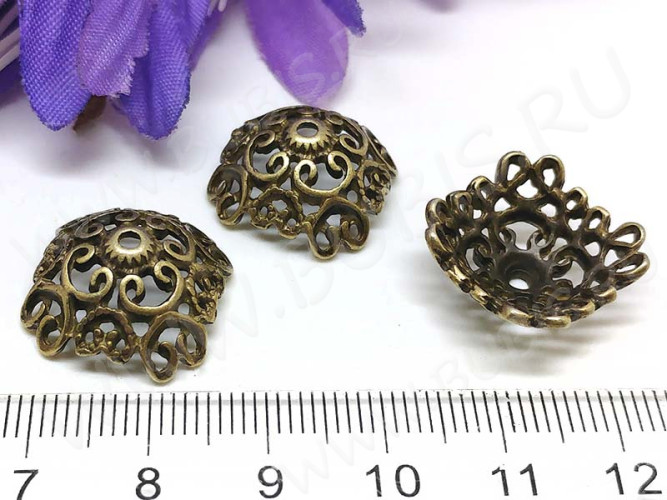 003 Шапочка Ажурная большая 18,5*18,5*8мм античная бронза (литьё)