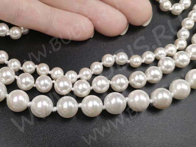 (ОПТ) Бусина Жемчуг 35 Sea Shell Perl округлый 7-8мм белый имит. (камни) (нить 22-23см)