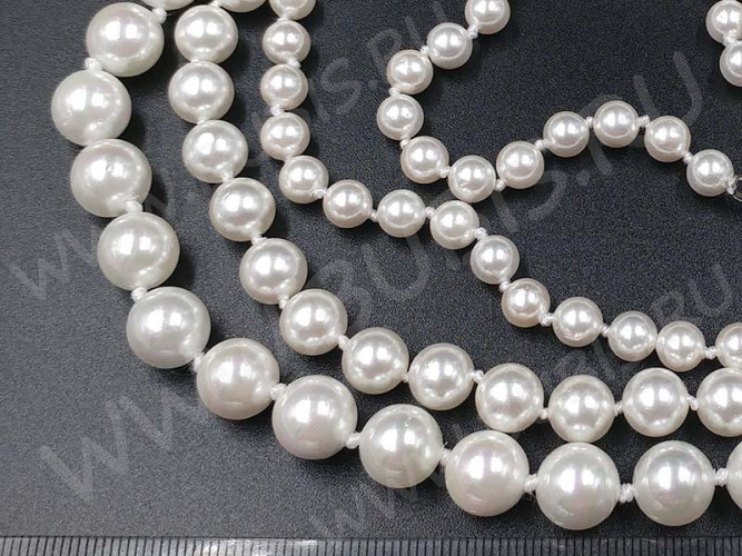 (ОПТ) Бусина Жемчуг 35 Sea Shell Perl округлый 7-8мм белый имит. (камни) (нить 22-23см)