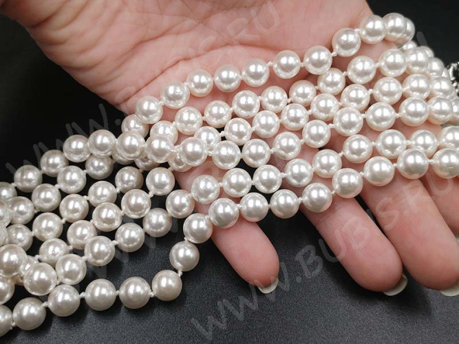 (ОПТ) Бусина Жемчуг 35 Sea Shell Perl округлый 7-8мм белый имит. (камни) (нить 22-23см)