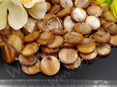 (ОПТ) Бусина Круг 13 перламутр 15*15*3мм коричневый (камни) (перламутр и ракушки) (НИТЬ)