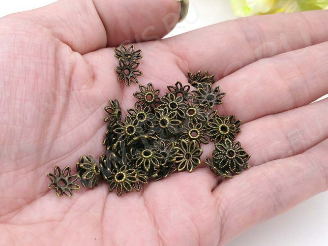 (ОПТ) 218 Шапочка цветочек ажурный 10,5*10*2,8мм античная бронза (литьё) (50шт.)