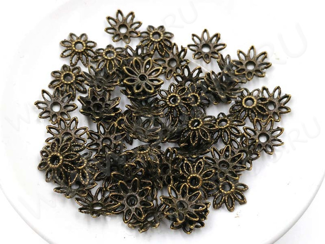 (ОПТ) 218 Шапочка цветочек ажурный 10,5*10*2,8мм античная бронза (литьё) (50шт.)