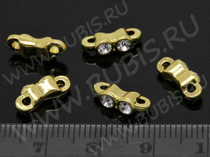 Разделитель 19 со стразами на 2 нити 12*5*3,5мм золотисто-прозрачный (литьё)