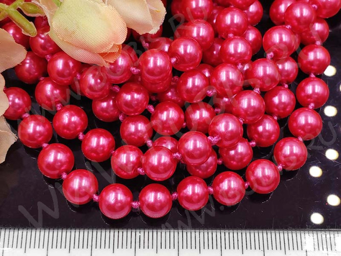 Бусина округлая "жемчуг" 8мм фуксия (стекло) (10шт.)