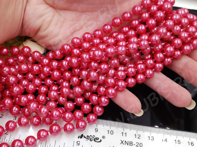 Бусина округлая "жемчуг" 8мм фуксия (стекло) (10шт.)