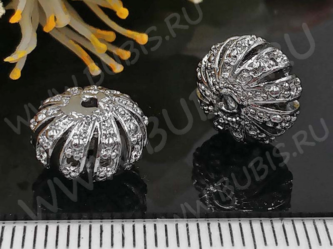 Бусина ажурная 28 Абакус 11,5*11,5*7,5мм цвет платины (Milano LUX) (Brass с родированием)