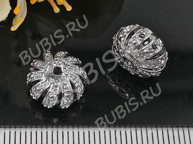 Бусина ажурная 28 Абакус 11,5*11,5*7,5мм цвет платины (Milano LUX) (Brass с родированием)