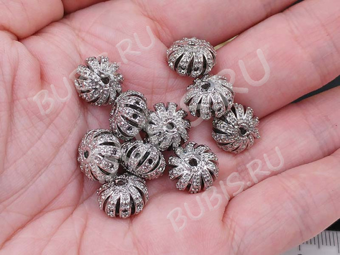 Бусина ажурная 28 Абакус 11,5*11,5*7,5мм цвет платины (Milano LUX) (Brass с родированием)