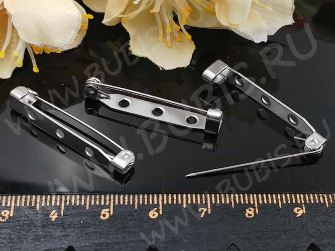 Основа (заготовка) для броши №107 Булавка 3 отверстия 30*4,5*4,5мм цвет платины (Хирургическая сталь)