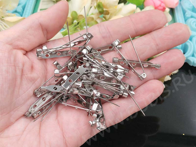 Основа (заготовка) для броши №107 Булавка 3 отверстия 30*4,5*4,5мм цвет платины (Хирургическая сталь)