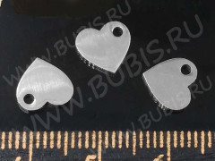 Подвеска Жетон 28 Сердечко 8,5*8*1,1мм цвет платины (Хирургическая сталь)