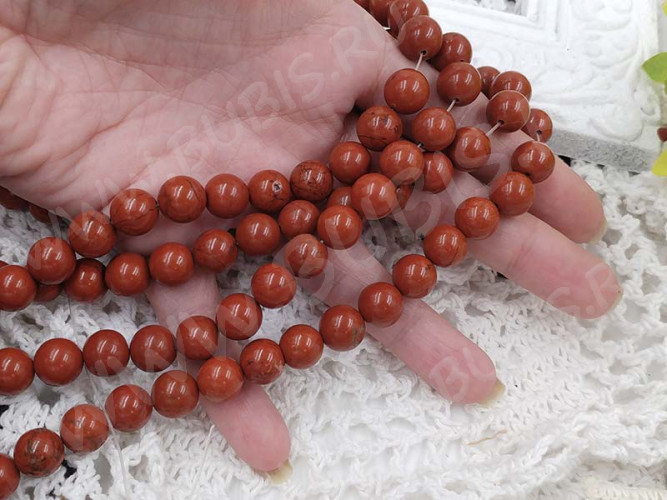 (ОПТ) Бусина округлая 10мм Яшма красная натуральная (камни) (НИТЬ)