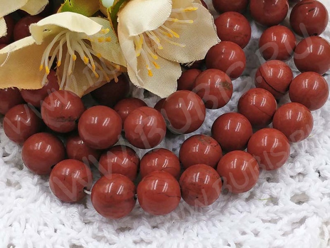 (ОПТ) Бусина округлая 10мм Яшма красная натуральная (камни) (НИТЬ)
