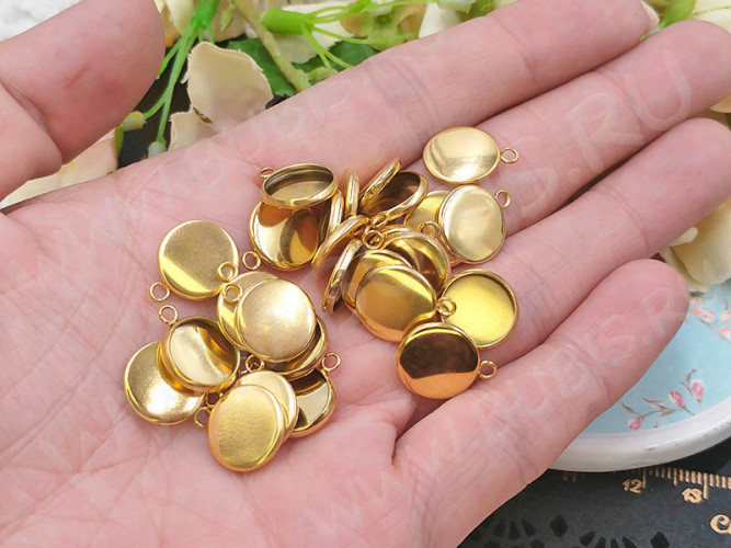 Подвеска-сеттинг Круг 51 14,5*12*2мм (сеттинг 10мм) золотистый (хирургическая ювелирная сталь)