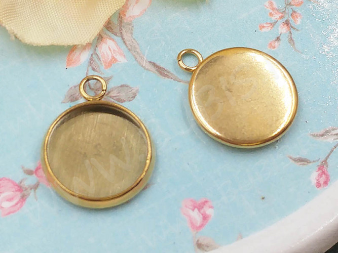 Подвеска-сеттинг Круг 51 14,5*12*2мм (сеттинг 10мм) золотистый (хирургическая ювелирная сталь)