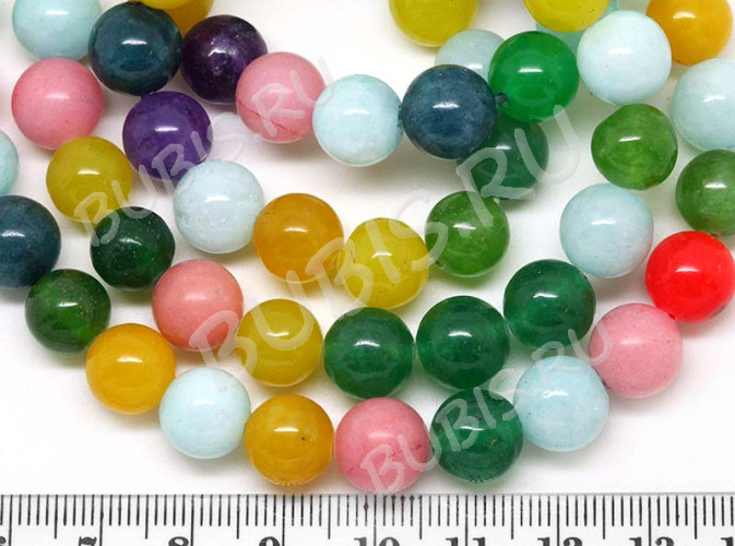 (ОПТ) Бусина округлая 12мм Жадеит МИКС (камни) (НИТЬ)