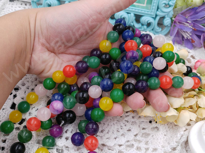 (ОПТ) Бусина округлая 12мм Жадеит МИКС (камни) (НИТЬ)
