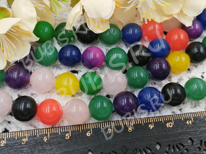 (ОПТ) Бусина округлая 12мм Жадеит МИКС (камни) (НИТЬ)