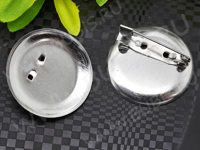 (СКИДКИ!!!) Основа (заготовка) для броши №02 булавка с сеттингом 28мм Круг 30*30*8,5мм цвет платины (Iron) (10шт)