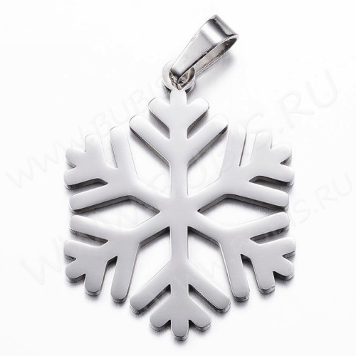 Подвеска Снежинка 27 Кулон с держателем 40*30*1,5мм цвет платины (Хирургическая сталь)