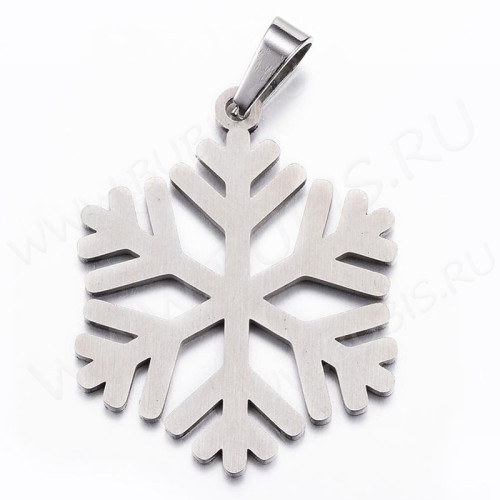 Подвеска Снежинка 27 Кулон с держателем 40*30*1,5мм цвет платины (Хирургическая сталь)