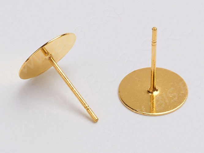 Пуссеты ("гвоздики") №191 с платформой 10мм 12*0,7мм золотистые (Brass) (1 пара)