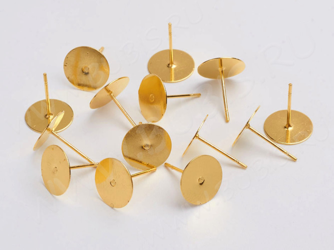 Пуссеты ("гвоздики") №191 с платформой 10мм 12*0,7мм золотистые (Brass) (1 пара)
